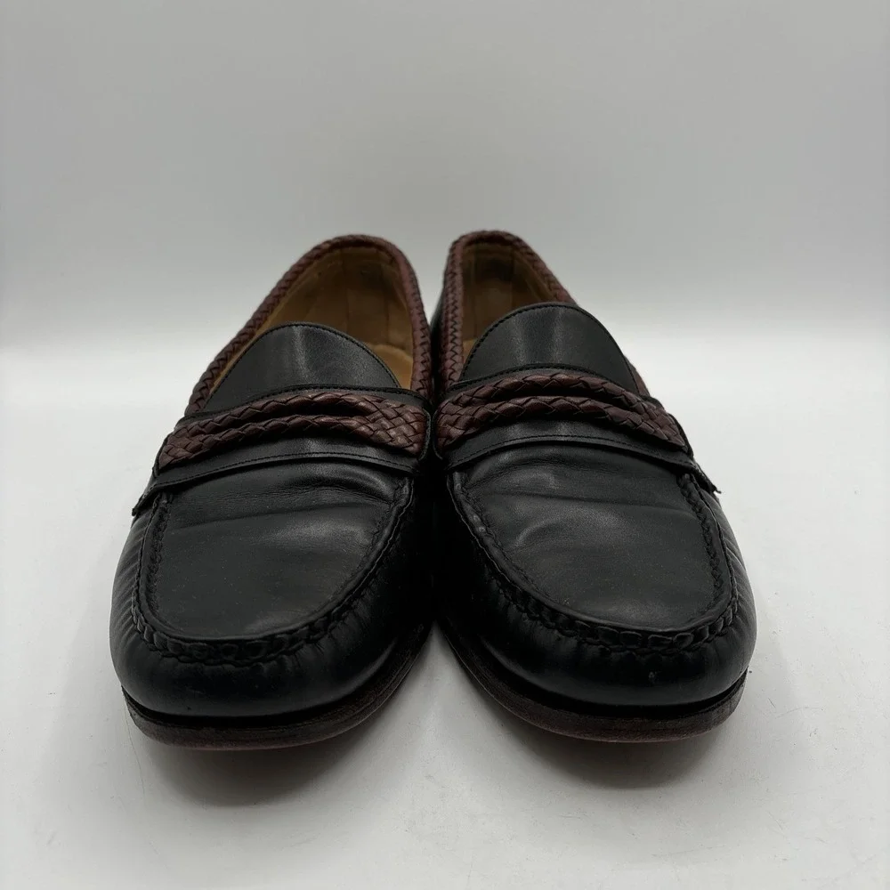 Allen Edmonds‎ Black Brown Braided Newcomb Leather Loafers Men's 12 D